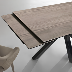 Tavolo allungabile 160/240x76 piano in grès procellanato effetto ceramica rovere e base in metallo - Jacki