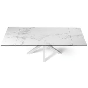 Tavolo allungabile 160/240x76 piano in grès procellanato effetto marmo bianco lucido e base in metallo - Jacki