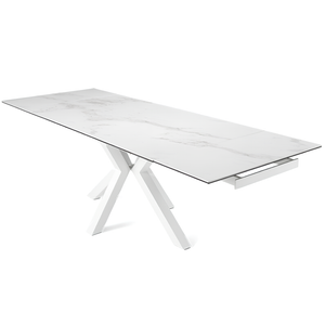 Tavolo allungabile 160/240x76 piano in grès procellanato effetto marmo bianco lucido e base in metallo - Jacki