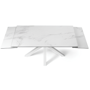 Tavolo allungabile 160/240x76 piano in grès procellanato effetto marmo bianco lucido e base in metallo - Jacki