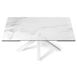 Tavolo allungabile 160/240x76 piano in grès procellanato effetto marmo bianco lucido e base in metallo - Jacki