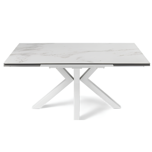Tavolo allungabile 160/240x76 piano in grès procellanato effetto marmo bianco lucido e base in metallo - Jacki