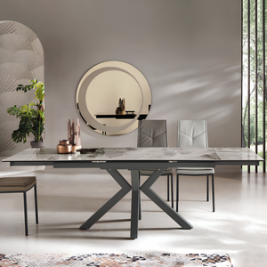 Tavolo allungabile 160/240x76 piano in grès procellanato effetto marmo grigio lucido e base in metallo - Jacki