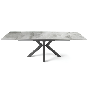 Tavolo allungabile 160/240x76 piano in grès procellanato effetto marmo grigio lucido e base in metallo - Jacki