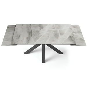 Tavolo allungabile 160/240x76 piano in grès procellanato effetto marmo grigio lucido e base in metallo - Jacki