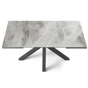 Tavolo allungabile 160/240x76 piano in grès procellanato effetto marmo grigio lucido e base in metallo - Jacki