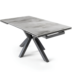 Tavolo allungabile 160/240x76 piano in grès procellanato effetto marmo grigio lucido e base in metallo - Jacki