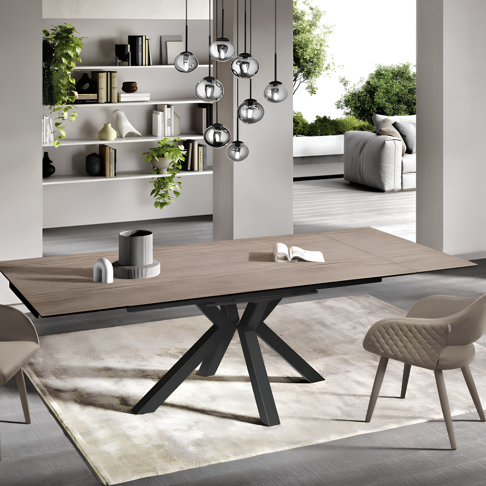 Tavolo allungabile 160/240x76 piano in grès procellanato effetto ceramica rovere e base in metallo - Jacki
