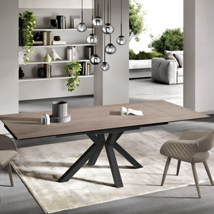 Tavolo allungabile 160/240x76 piano in grès procellanato effetto ceramica rovere e base in metallo - Jacki