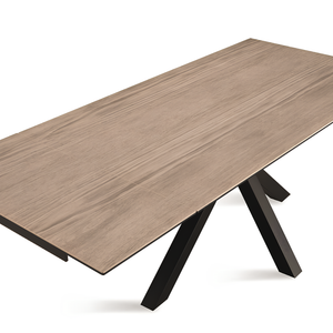Tavolo allungabile 160/240x76 piano in grès procellanato effetto ceramica rovere e base in metallo - Jacki