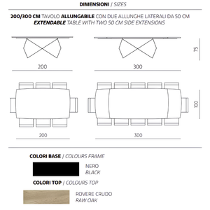 Tavolo da pranzo allungabile 200/300x75h piano in rovere impiallacciato e base in metallo - Arcad P