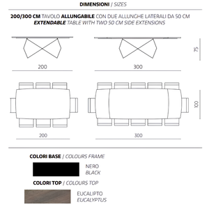 Tavolo da pranzo allungabile 200/300x75h piano in rovere impiallacciato e base in metallo - Arcad P
