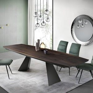 Tavolo da pranzo allungabile rettangolare con base in metallo e piano in rovere impiallacciato - Elix
