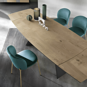 Tavolo da pranzo allungabile rettangolare con base in metallo e piano in rovere impiallacciato - Elix