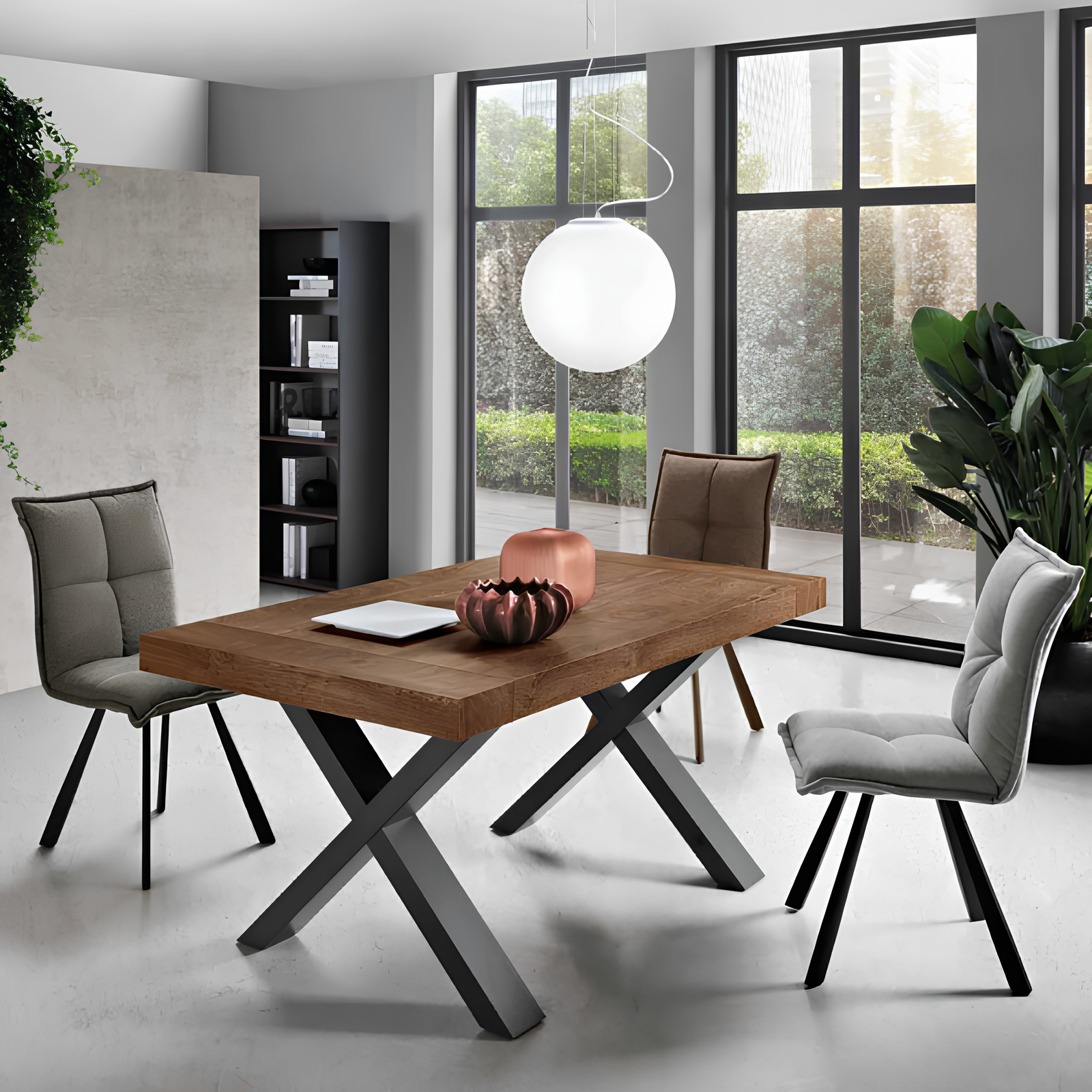 Tavolo allungabile da pranzo 160/260x76h in laminato tek effetto legno con allunghe laterali - Lumina