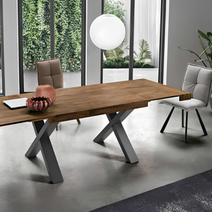 Tavolo allungabile da pranzo 160/260x76h in laminato tek effetto legno con allunghe laterali - Lumina