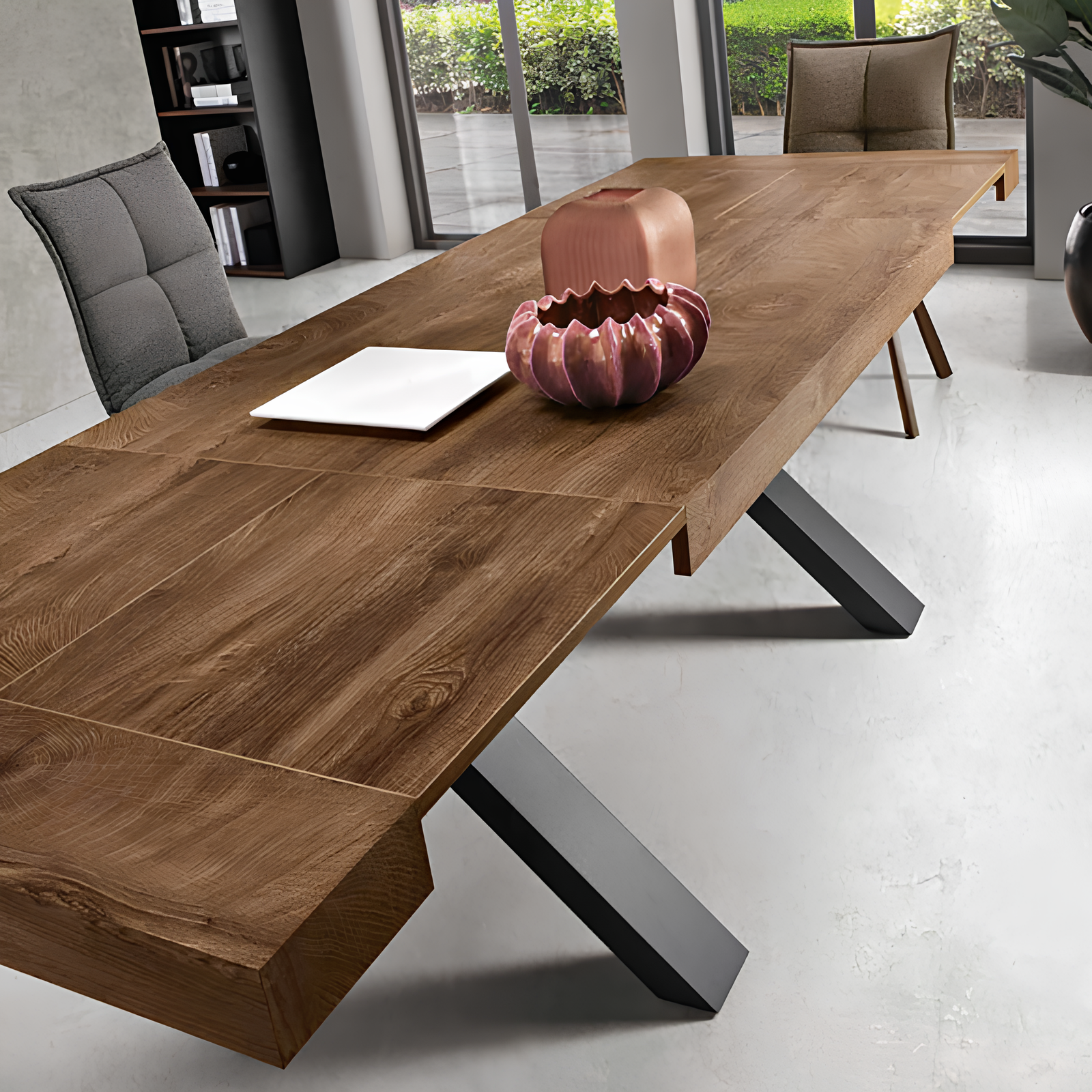 Tavolo allungabile da pranzo 160/260x76h in laminato tek effetto legno con allunghe laterali - Lumina