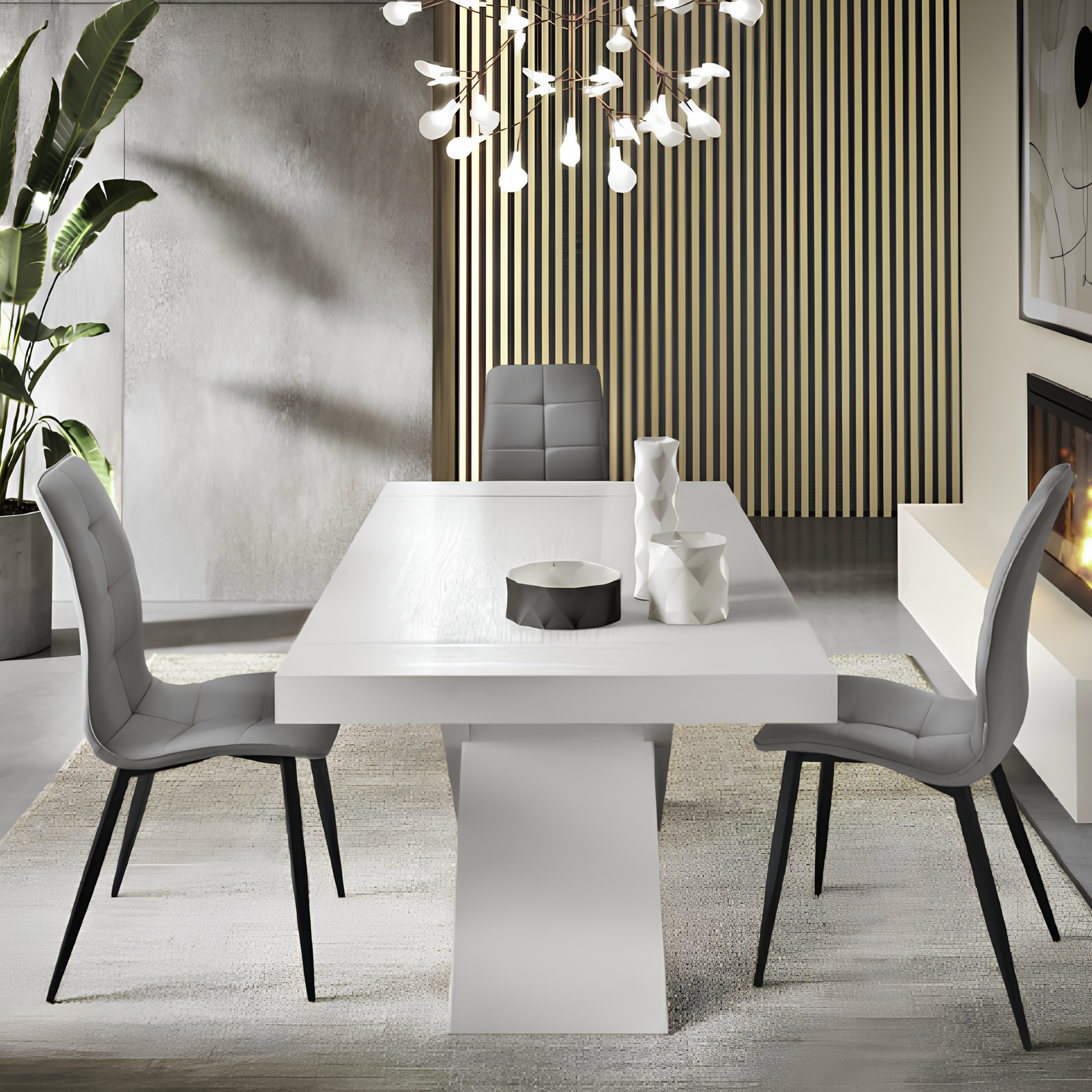 Tavolo da pranzo allungabile 160/260x76h piano in laminato bianco effetto legno con base in metallo nero - Lyra