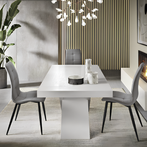 Tavolo da pranzo allungabile 160/260x76h piano in laminato bianco effetto legno con base in metallo nero - Lyra
