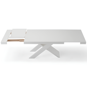 Tavolo da pranzo allungabile 160/260x76h piano in laminato bianco effetto legno con base in metallo nero - Lyra