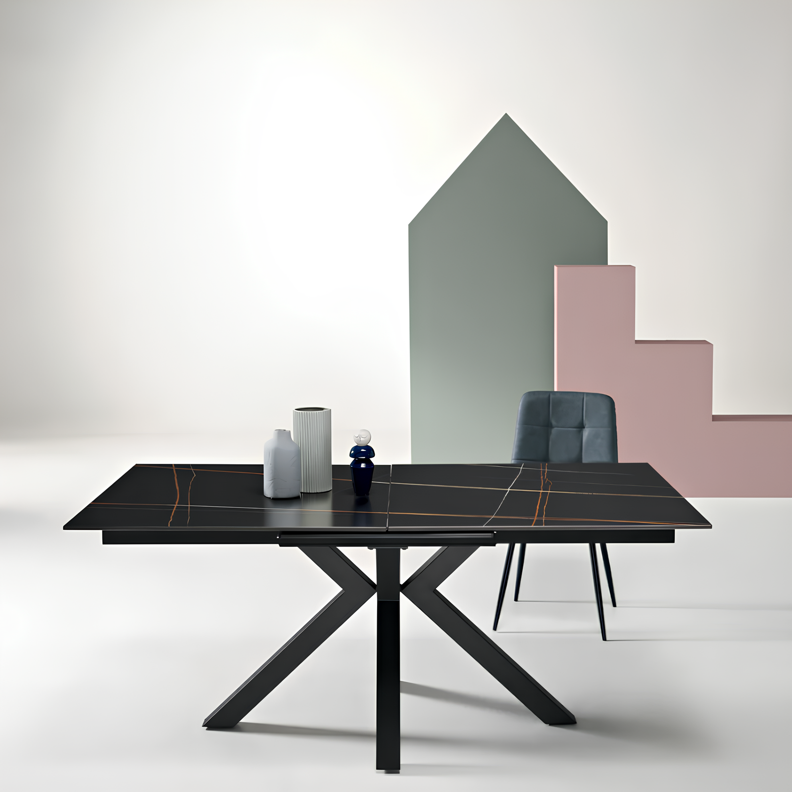 Tavolo allungabile 180/240x76h in pietra sintetizzata base metallo - Liora