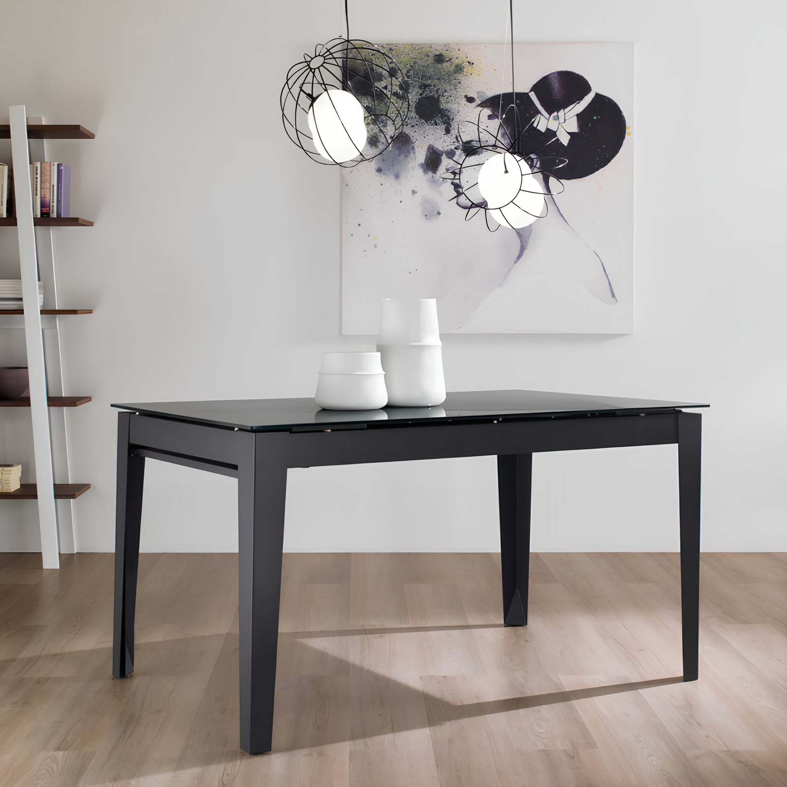 Tavolo da pranzo allungabile 140/380x76h piano in vetro con allunghe in nobilitato base in metallo antracite -