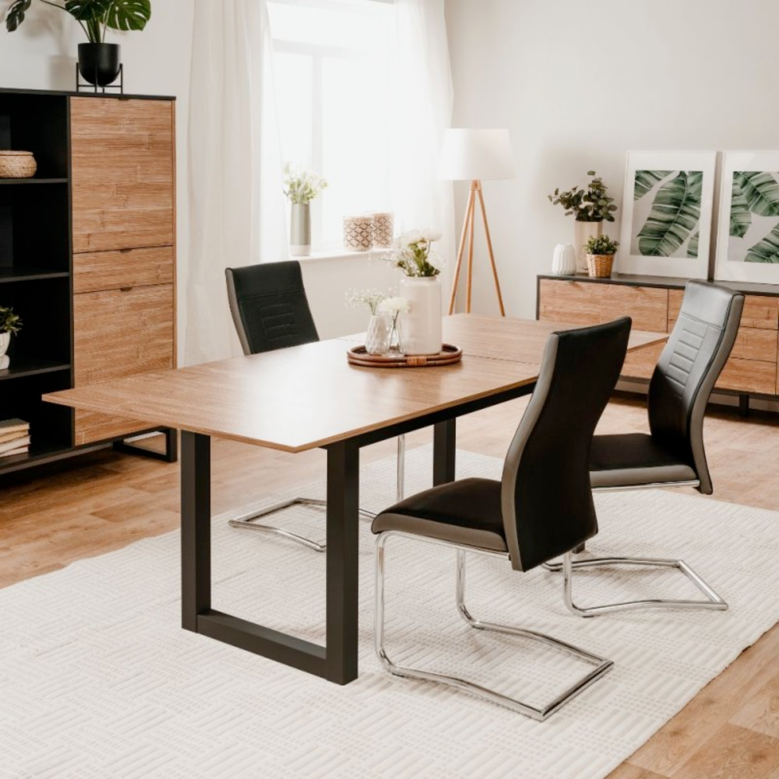 Tavolo allungabile "Austin" Top in truciolare rovere e gambe in MDF antracite 160 / 200 cm