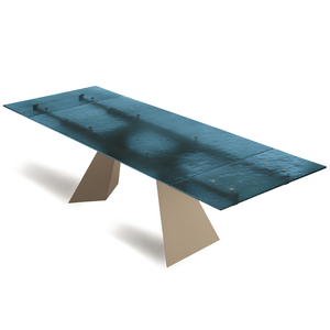 Tavolo da pranzo allungabile 160/240x75h con piano in vetro martellato e base in metallo - Caden