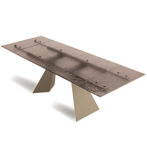 Tavolo da pranzo allungabile 160/240x75h con piano in vetro martellato e base in metallo - Caden
