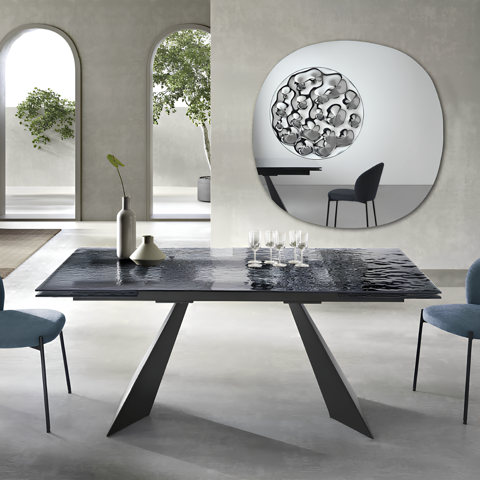 Tavolo da pranzo allungabile 160/240x75h con piano in vetro martellato e base in metallo - Caden