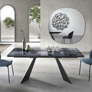 Tavolo da pranzo allungabile 160/240x75h con piano in vetro martellato e base in metallo - Caden