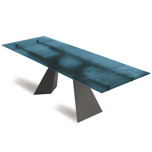 Tavolo da pranzo allungabile 160/240x75h con piano in vetro martellato e base in metallo - Caden