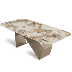 Tavolo da pranzo 210x75h con piano in ceramica effetto marmo e base in metallo beige - Zenith