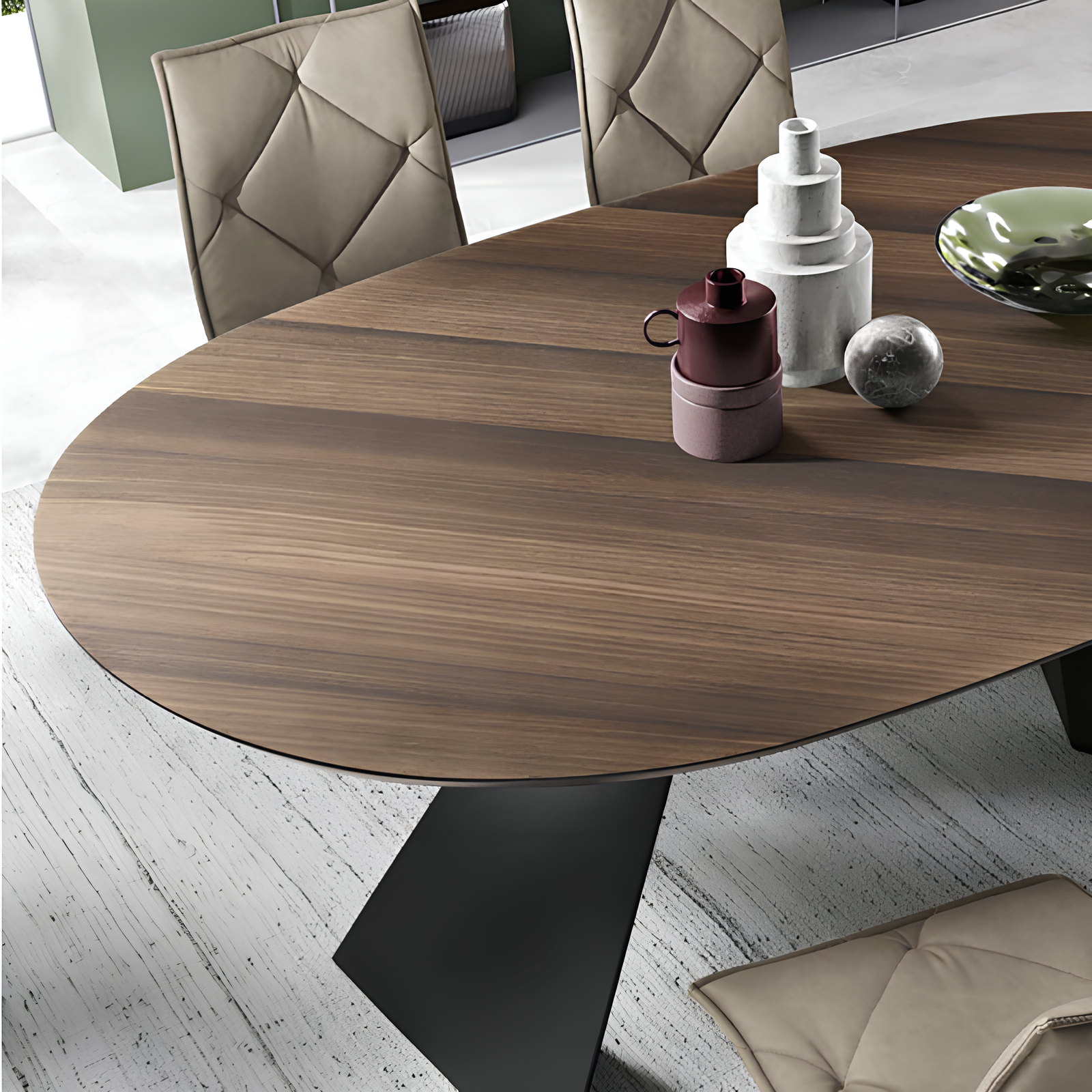 Tavolo da pranzo moderno 210x75h piano in rovere impiallacciato ovale e base in metallo nero - Aris