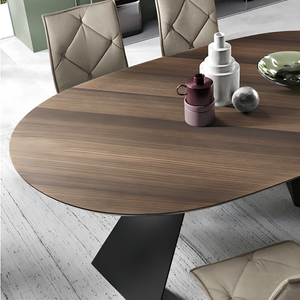 Tavolo da pranzo moderno 210x75h piano in rovere impiallacciato ovale e base in metallo nero - Aris