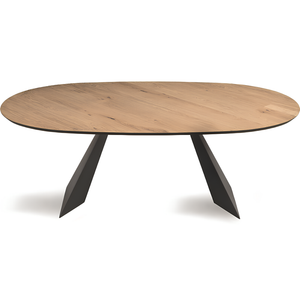 Tavolo da pranzo moderno 210x75h piano in rovere impiallacciato ovale e base in metallo nero - Aris