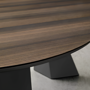 Tavolo da pranzo moderno 210x75h piano in rovere impiallacciato ovale e base in metallo nero - Aris