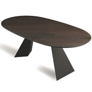 Tavolo da pranzo moderno 210x75h piano in rovere impiallacciato ovale e base in metallo - Aris