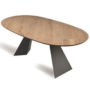 Tavolo da pranzo moderno 210x75h piano in rovere impiallacciato ovale e base in metallo nero - Aris