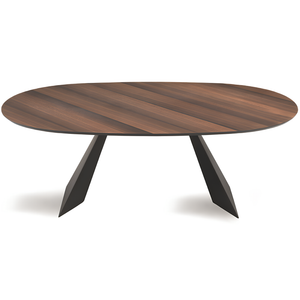 Tavolo da pranzo moderno 210x75h piano in rovere impiallacciato ovale e base in metallo nero - Aris