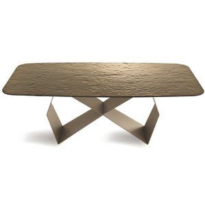Tavolo da pranzo 210x75h con piano in vetro martellato e base in metallo beige - Zenith