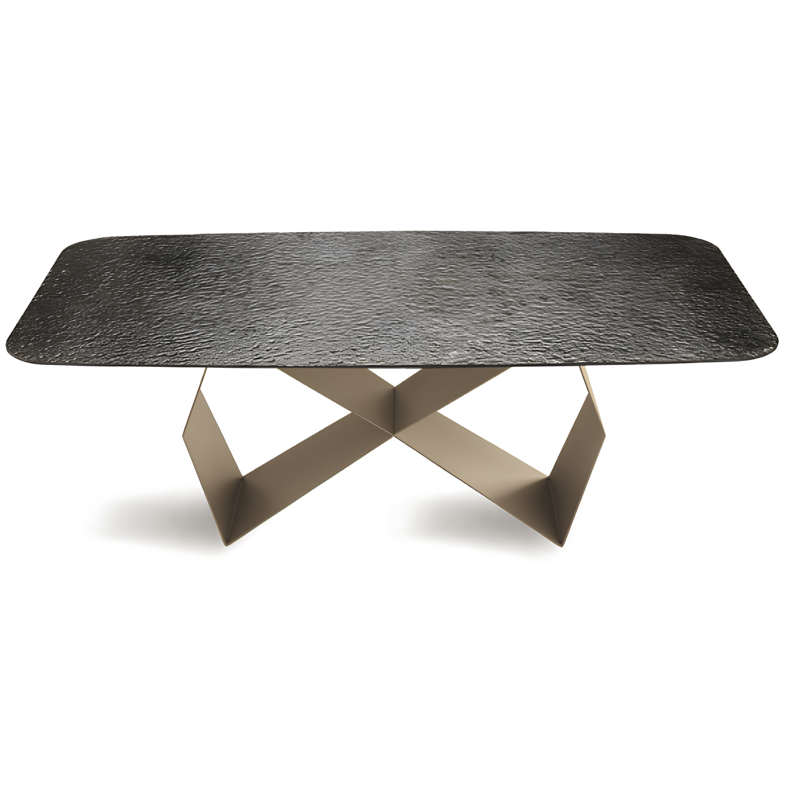 Tavolo da pranzo 210x75h con piano in vetro martellato e base in metallo beige - Zenith