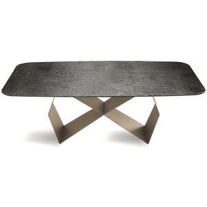 Tavolo da pranzo 210x75h con piano in vetro martellato e base in metallo beige - Zenith