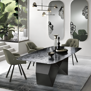 Tavolo da pranzo 210x75h con piano in vetro martellato e base in metallo nero - Zenith