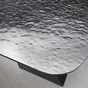 Tavolo da pranzo 210x75h con piano in vetro martellato e base in metallo nero - Zenith