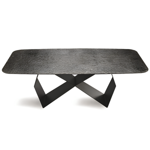 Tavolo da pranzo 210x75h con piano in vetro martellato e base in metallo nero - Zenith