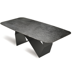 Tavolo da pranzo 210x75h con piano in vetro martellato e base in metallo nero - Zenith