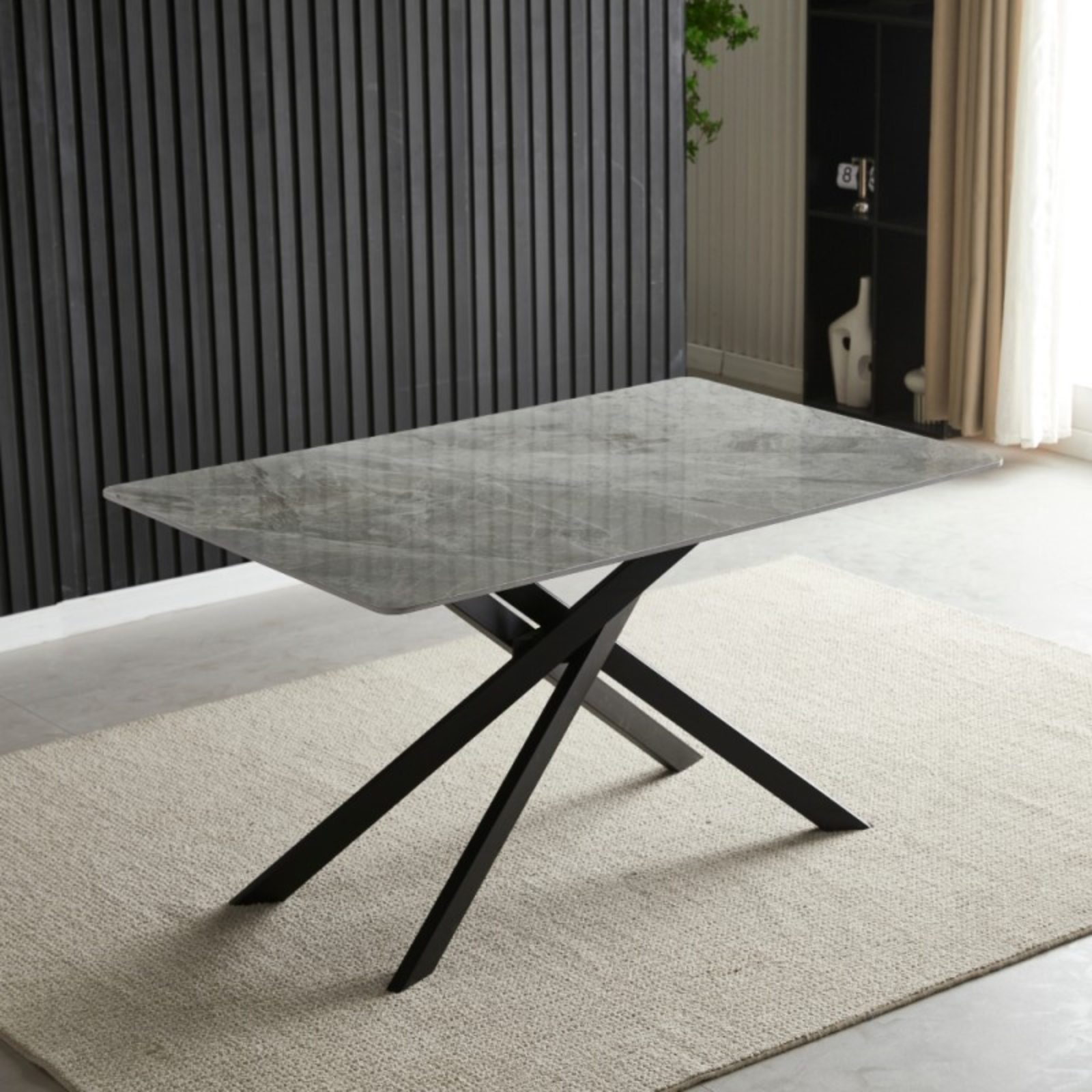 Tavolo da pranzo design moderno piano in ceramica effetto marmo e gambe in metallo - Timo