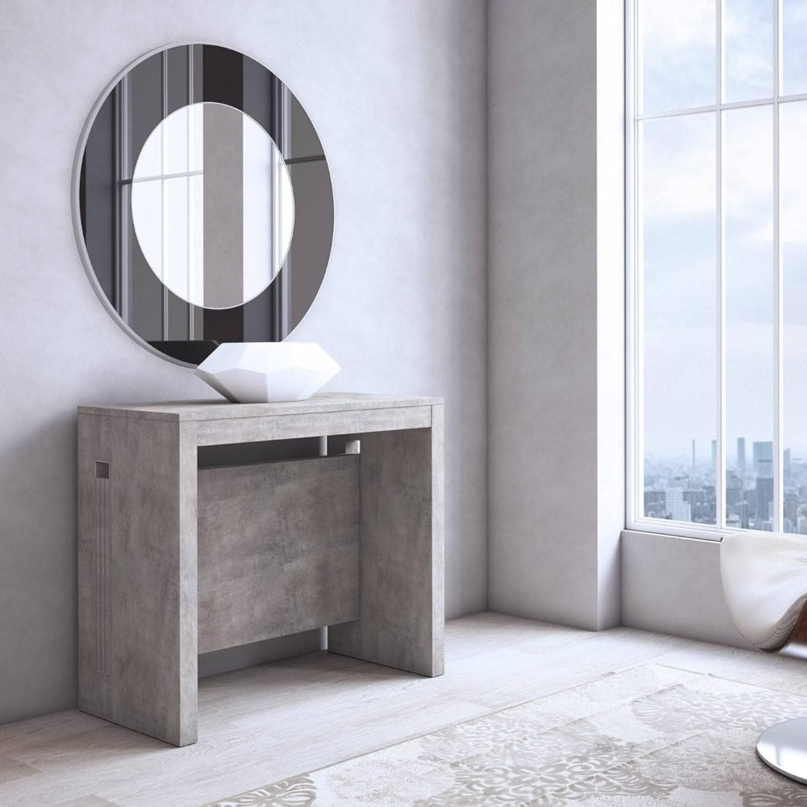 Tavolo consolle 44/186 cm in legno color cemento guide in alluminio - Extè