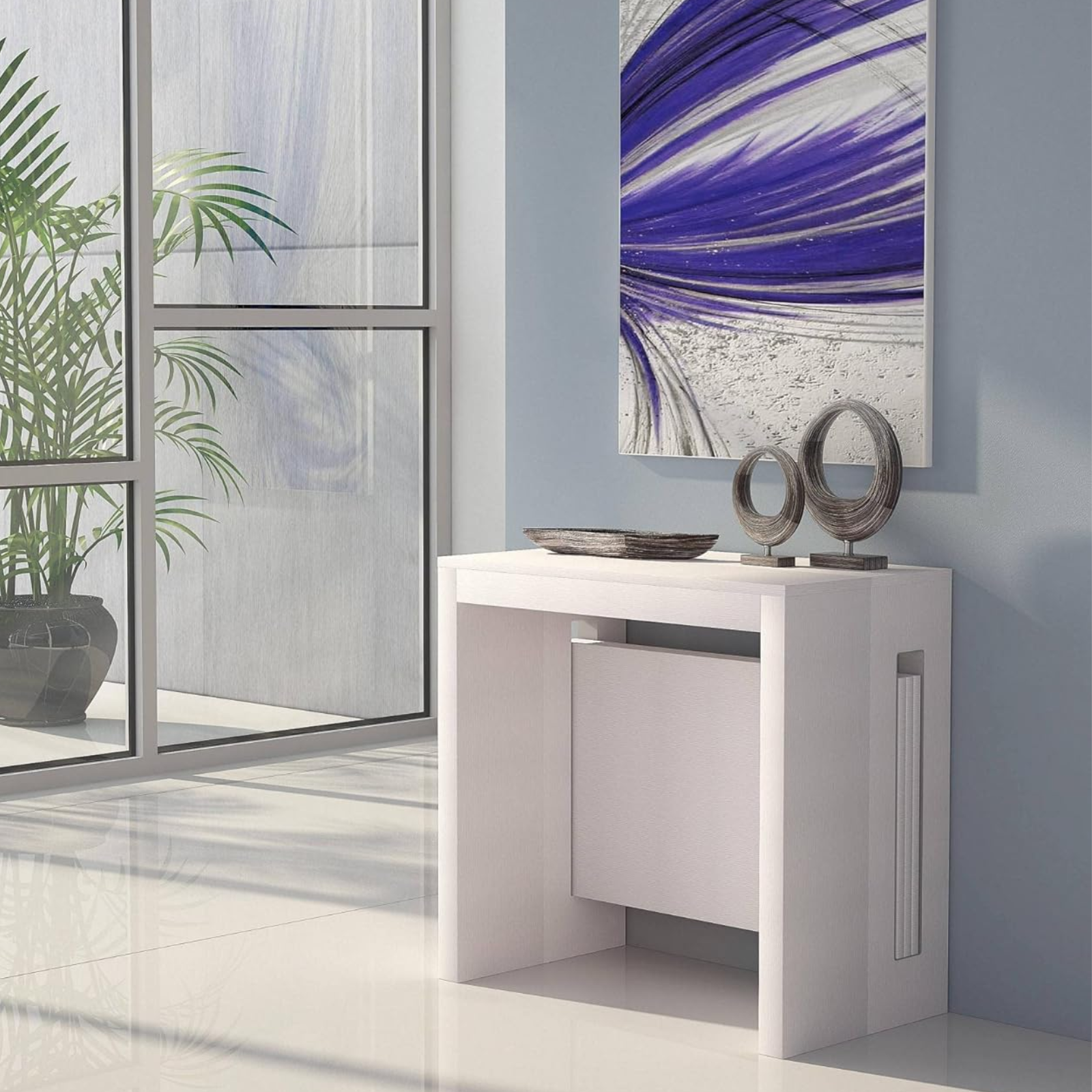 Tavolo 90x44/186 cm consolle allungabile in legno bianco design moderno - Extè Plus
